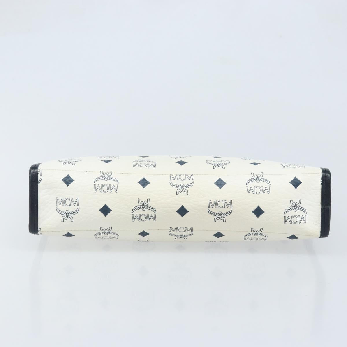 MCM Logogram Vicetos Clutch Bag PVC Leather White Gold Auth 173032A