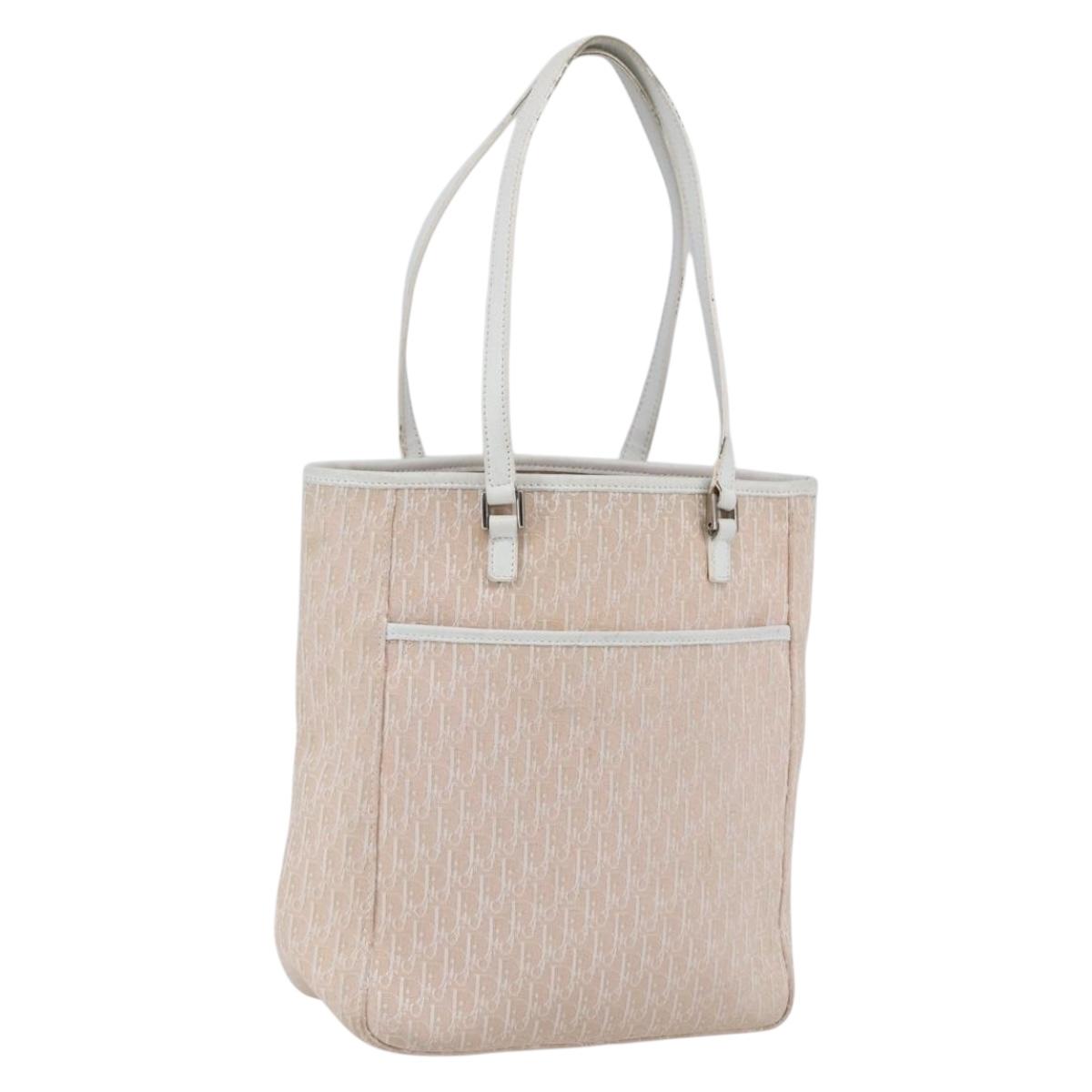 Christian Dior Trotter Canvas Tote Bag Pink Silver Auth 173100