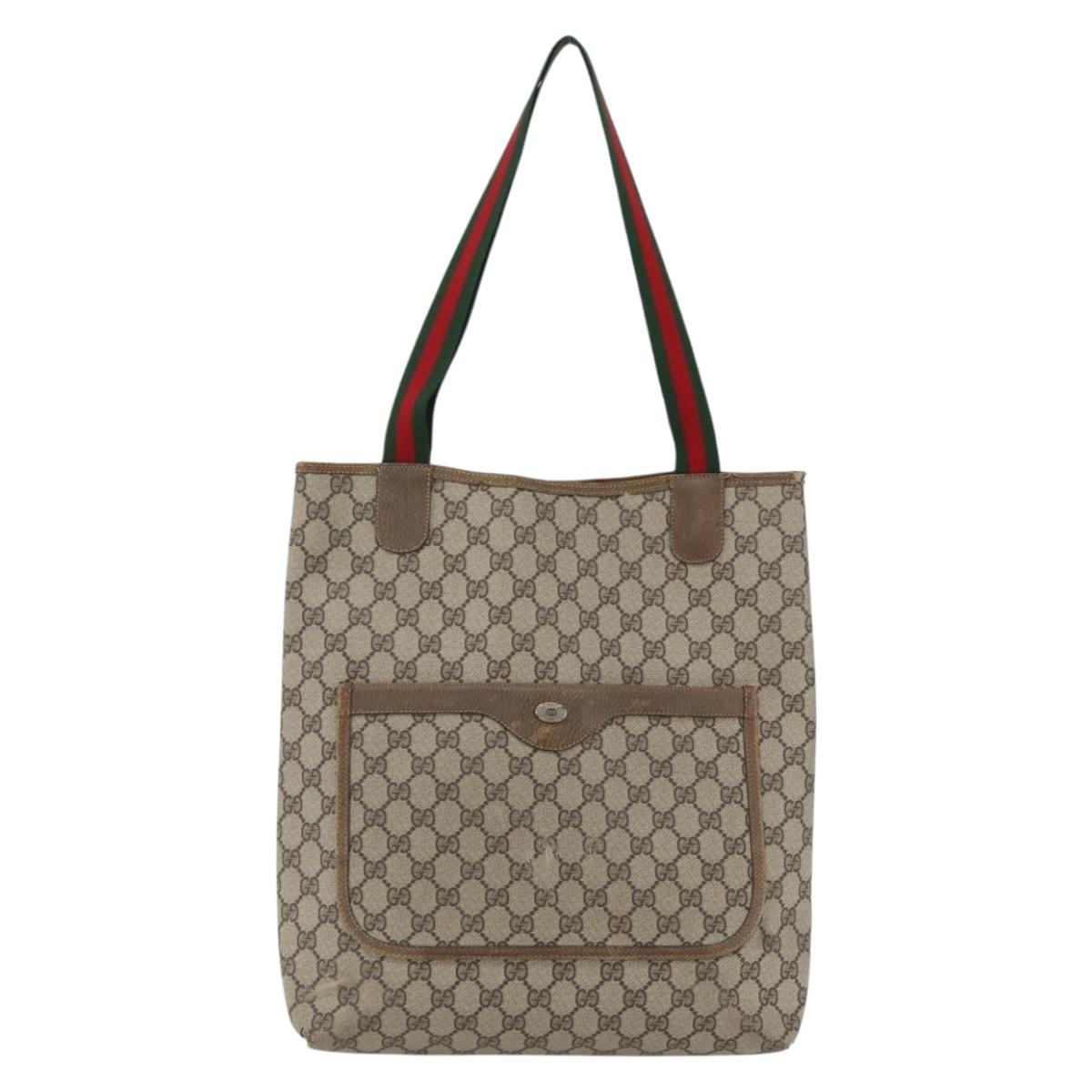 GUCCI GG Supreme Web Sherry Line Tote Bag PVC Beige 39 02 003 Auth 173103