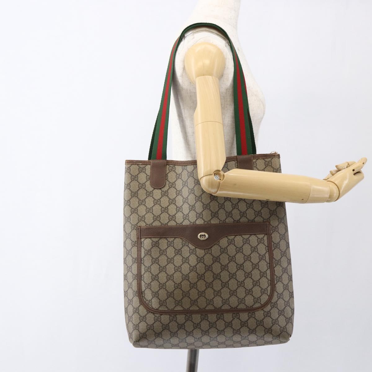 GUCCI GG Supreme Web Sherry Line Tote Bag PVC Beige 39 02 003 Auth 173109
