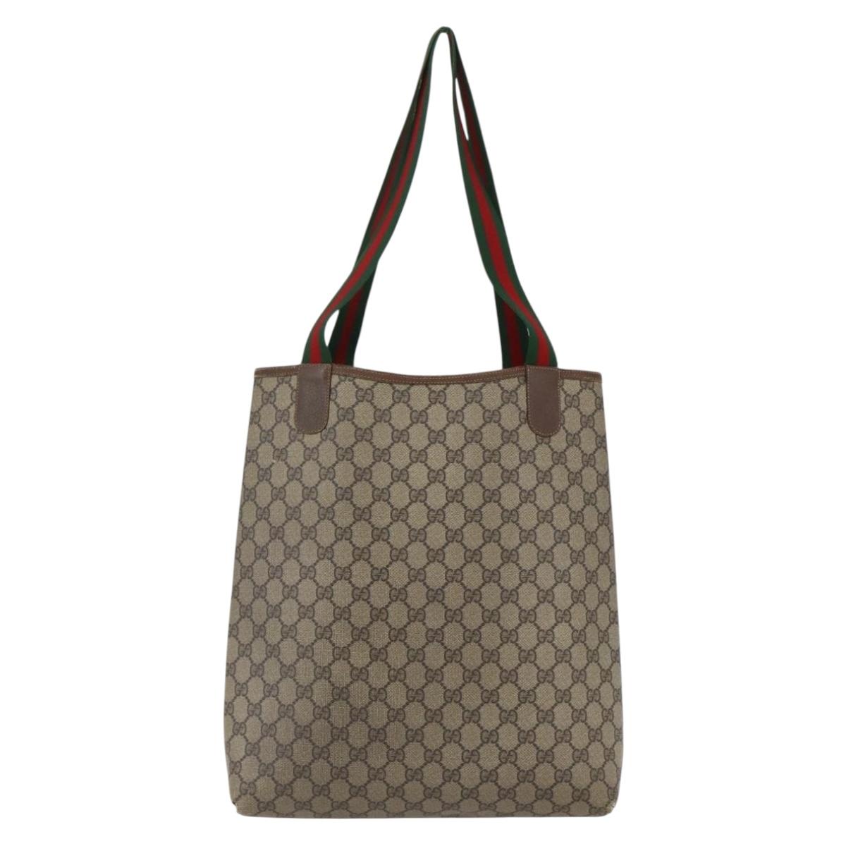 GUCCI GG Supreme Web Sherry Line Tote Bag PVC Beige 39 02 003 Auth 173109