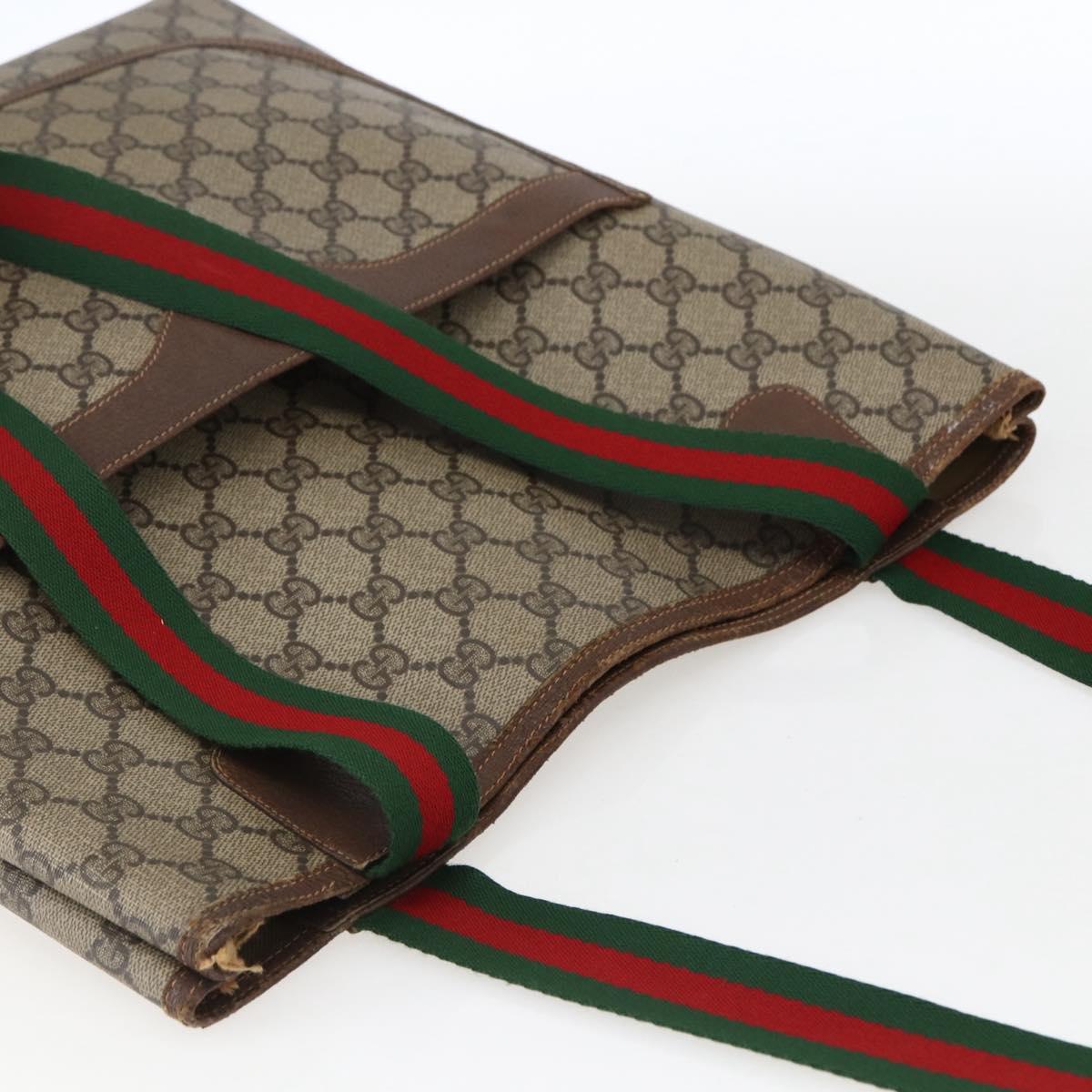 GUCCI GG Supreme Web Sherry Line Tote Bag PVC Beige 39 02 003 Auth 173109