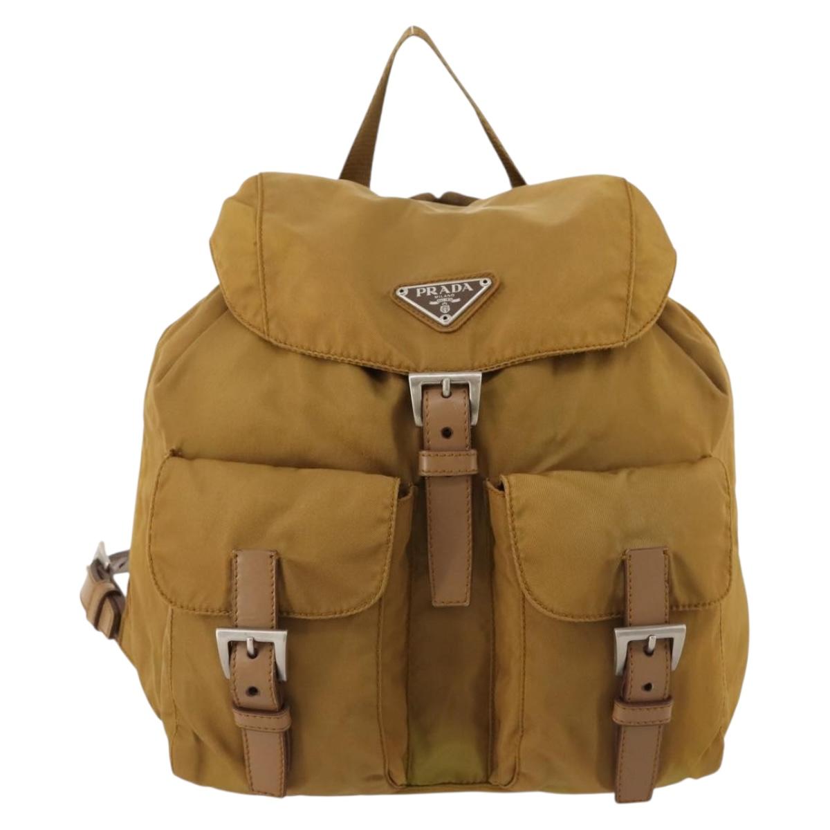 PRADA Backpack Nylon Beige Silver Auth 173115