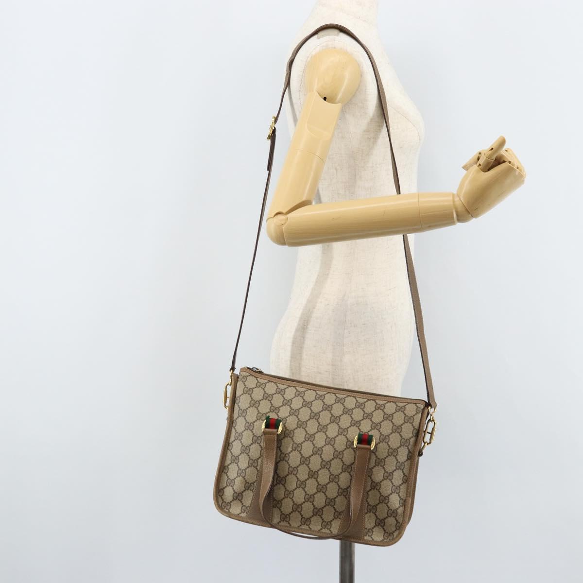 GUCCI GG Supreme Web Sherry Line Bag PVC 2way Beige Gold 41 02 039 Auth 173119