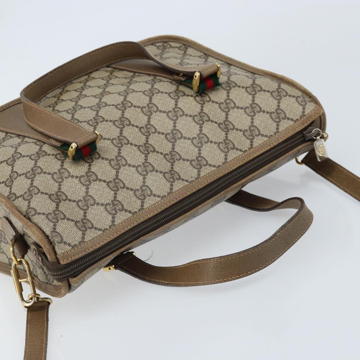 GUCCI GG Supreme Web Sherry Line Bag PVC 2way Beige Gold 41 02 039 Auth 173119