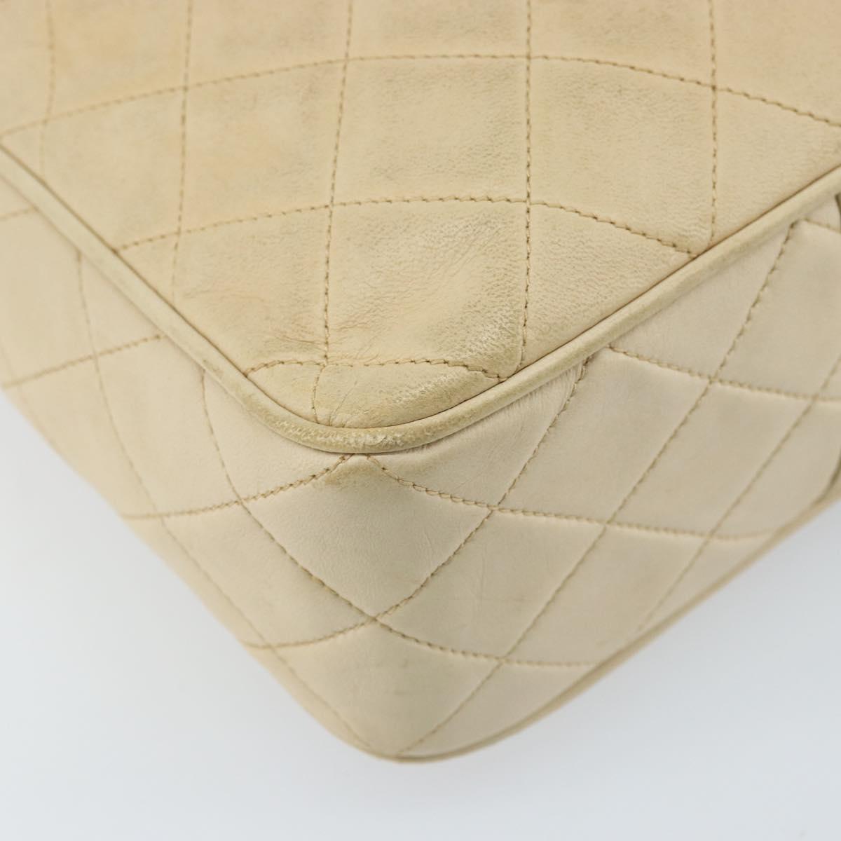 CHANEL Chain Matelasse Shoulder Bag Leather Beige Gold CC Auth 173120A