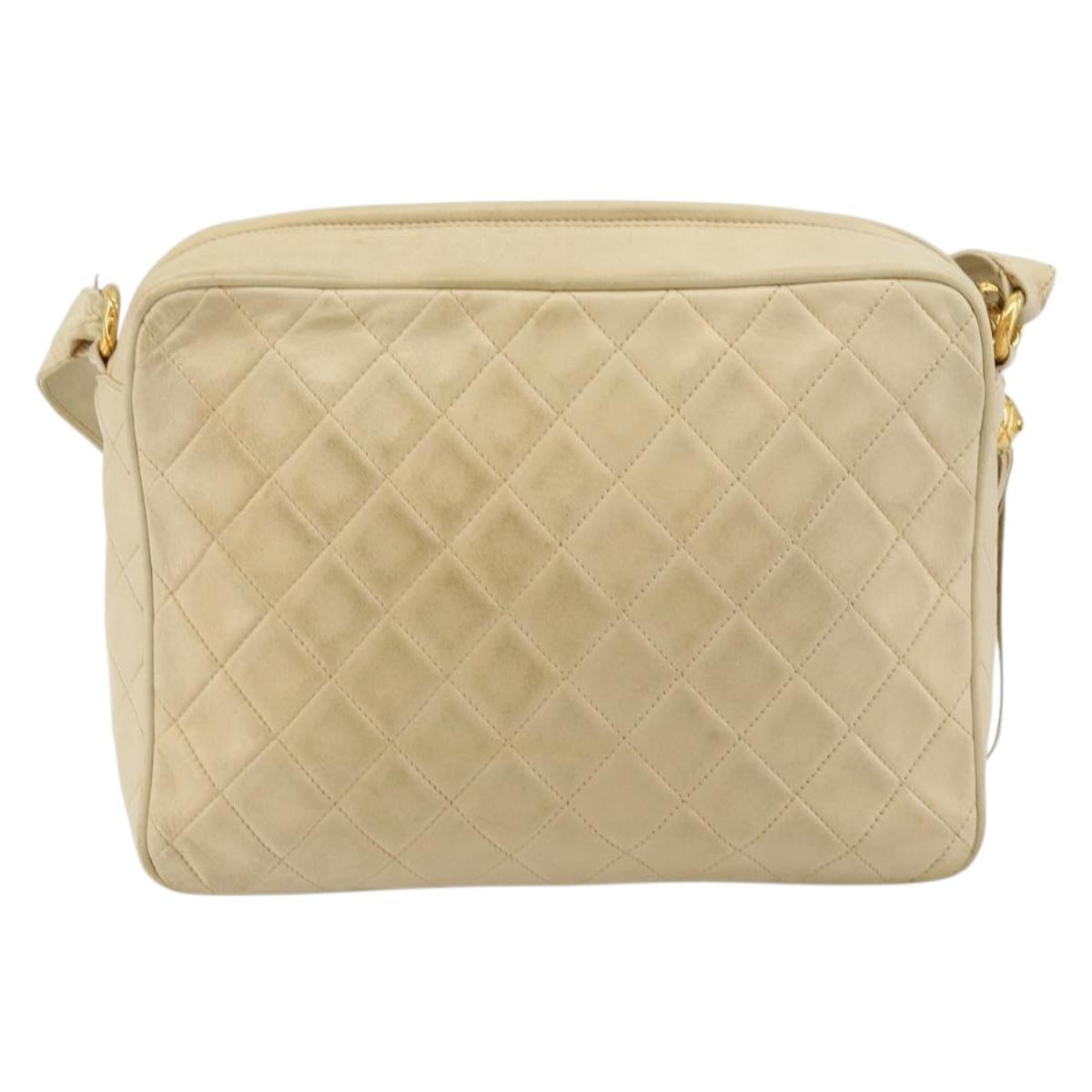 CHANEL Chain Matelasse Shoulder Bag Leather Beige Gold CC Auth 173120A