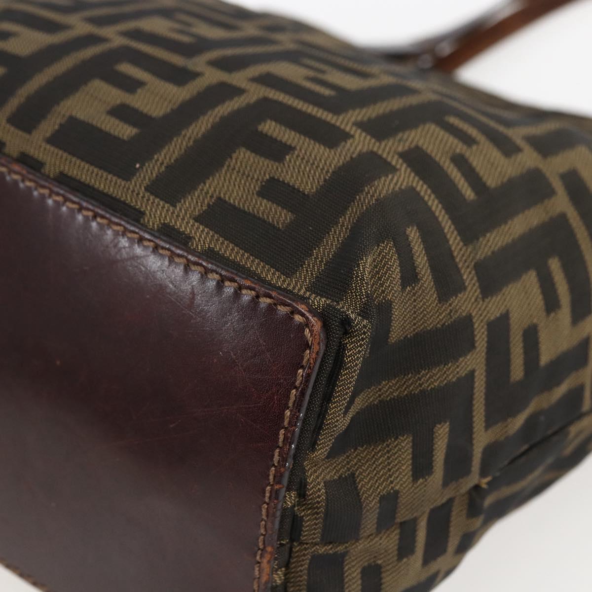FENDI Zucca Canvas Hand Bag Brown Black Auth 173123