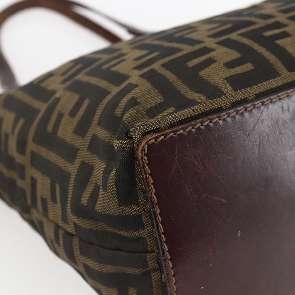 FENDI Zucca Canvas Hand Bag Brown Black Auth 173123