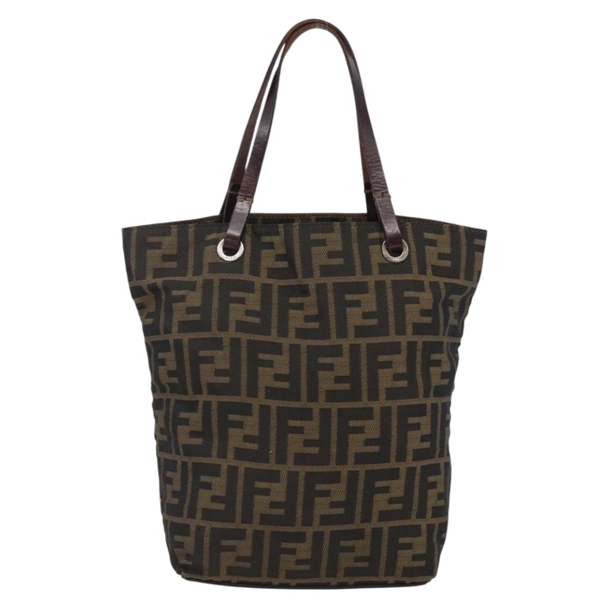 FENDI Zucca Canvas Hand Bag Brown Black Auth 173123