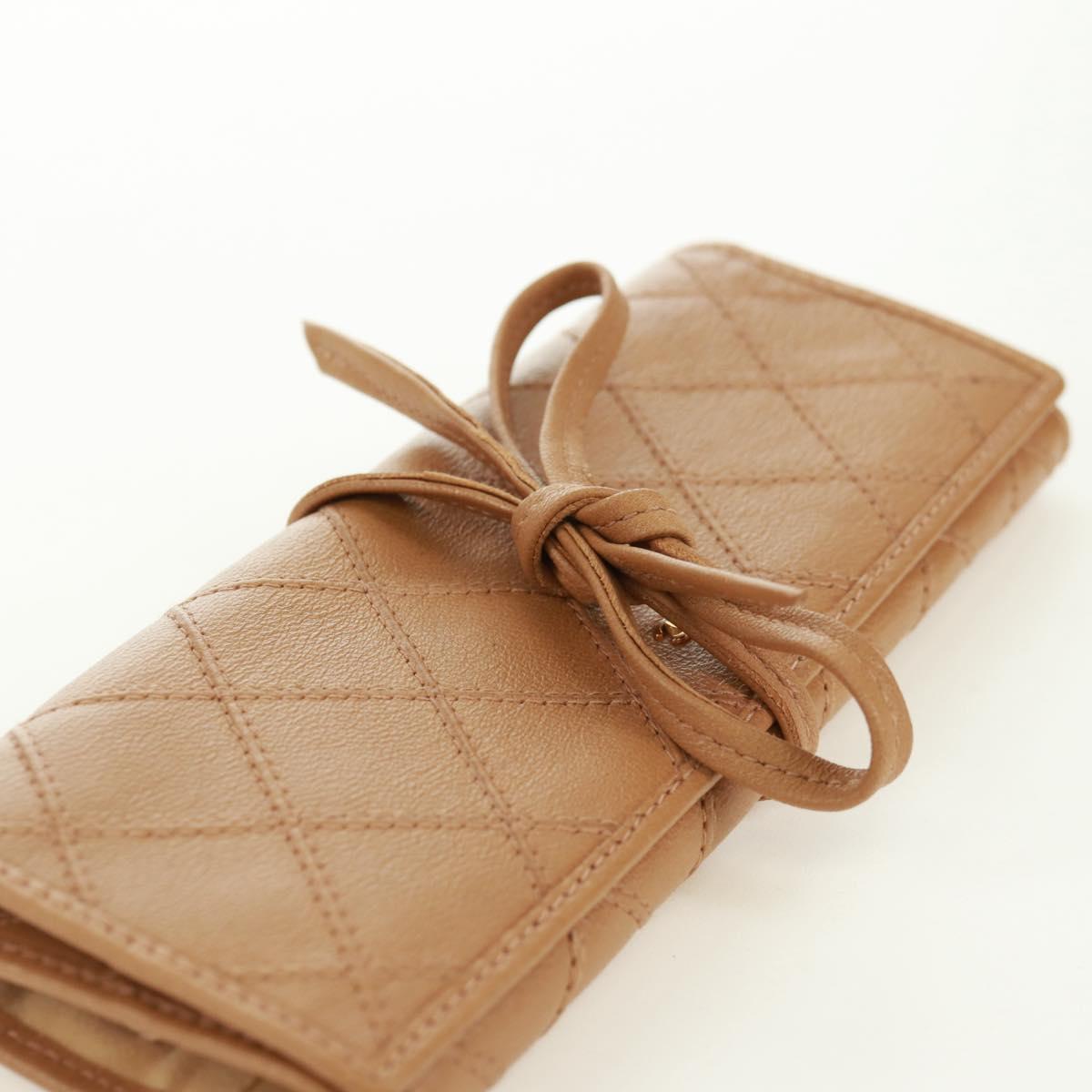 CHANEL Bicolore Accessory Pouch Leather Beige CC Auth 173133V
