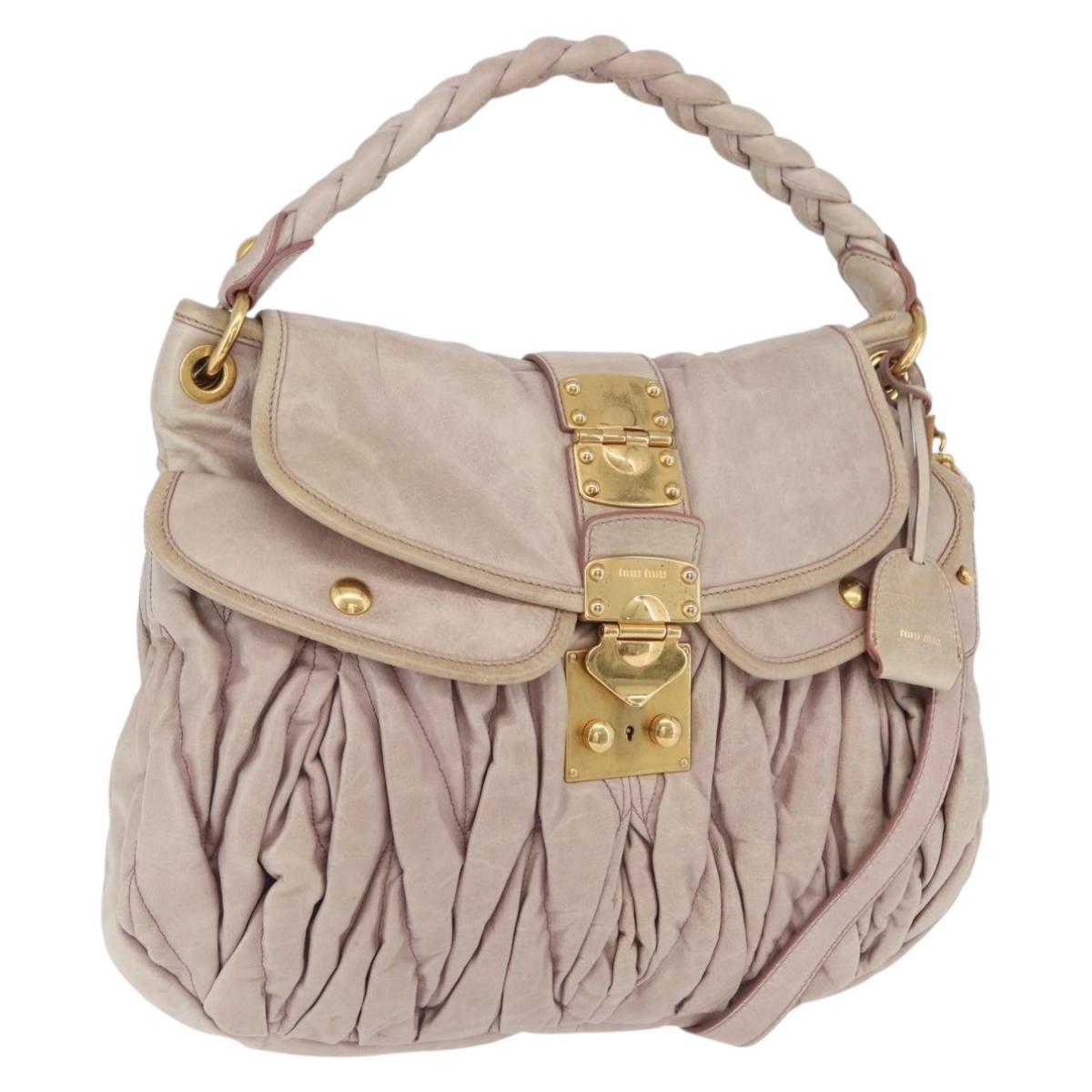 Miu Miu Matelasse Shoulder Bag Leather 2way Pink Gold Auth 173154