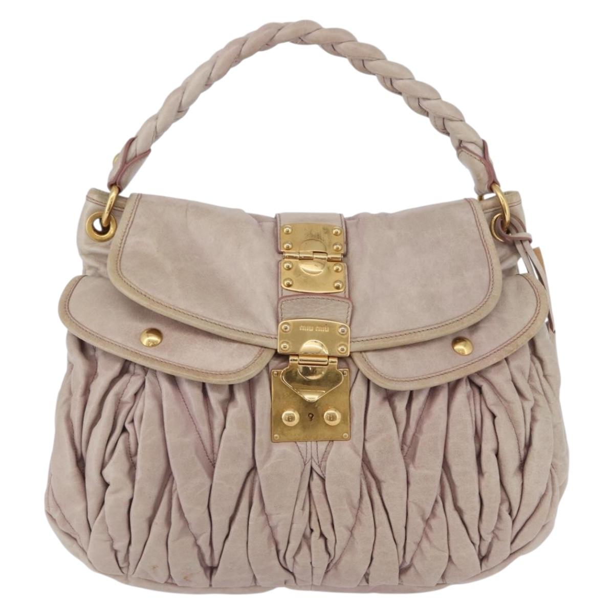 Miu Miu Matelasse Shoulder Bag Leather 2way Pink Gold Auth 173154