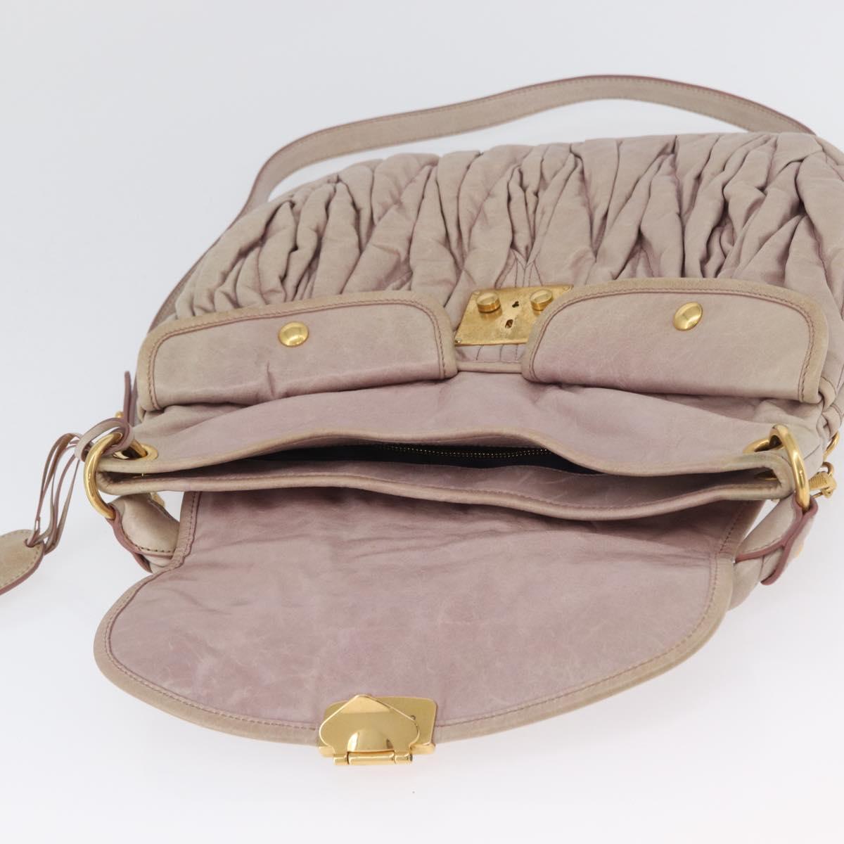 Miu Miu Matelasse Shoulder Bag Leather 2way Pink Gold Auth 173154