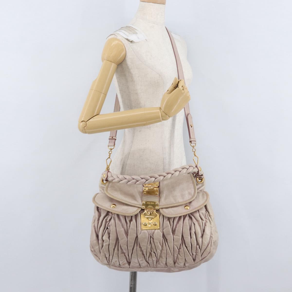 Miu Miu Matelasse Shoulder Bag Leather 2way Pink Gold Auth 173154