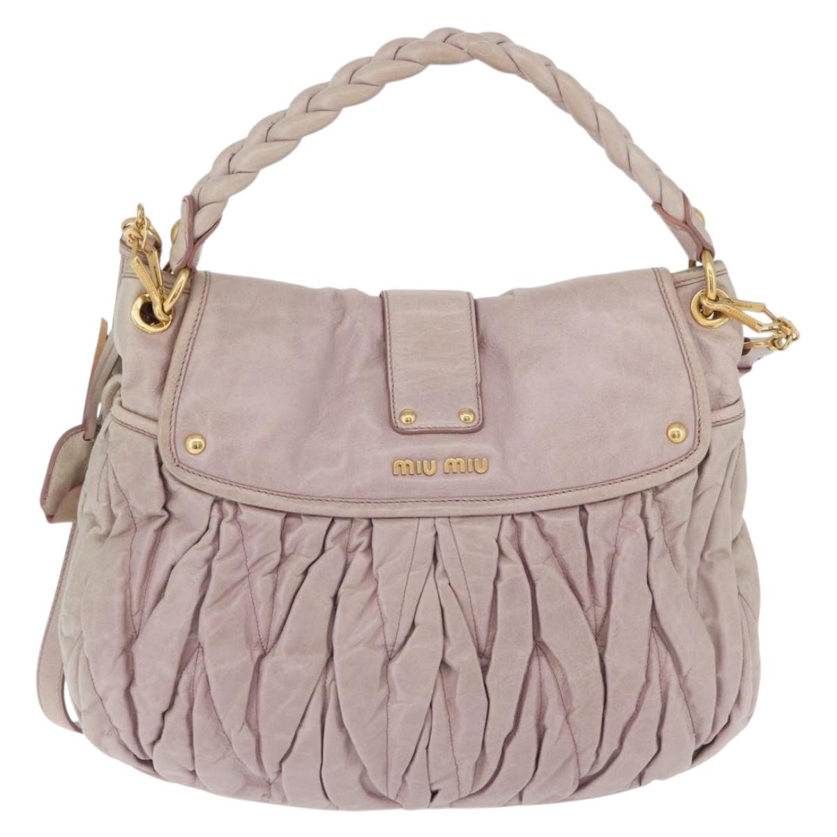 Miu Miu Matelasse Shoulder Bag Leather 2way Pink Gold Auth 173154