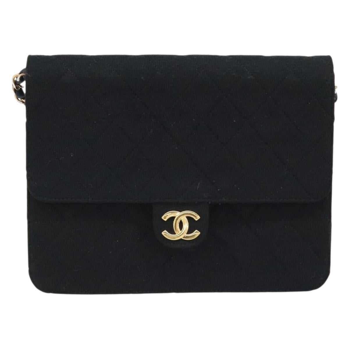 CHANEL Chain Matelasse 22 Shoulder Bag Jersey Black Gold CC Auth 173155