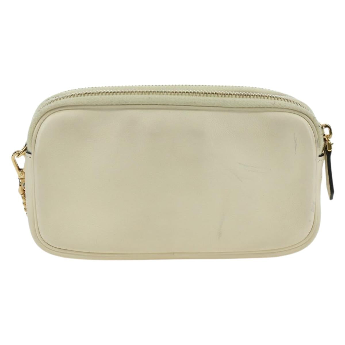 FENDI Easy Baguette Chain Shoulder Bag Leather Ivory Gold Auth 173156M