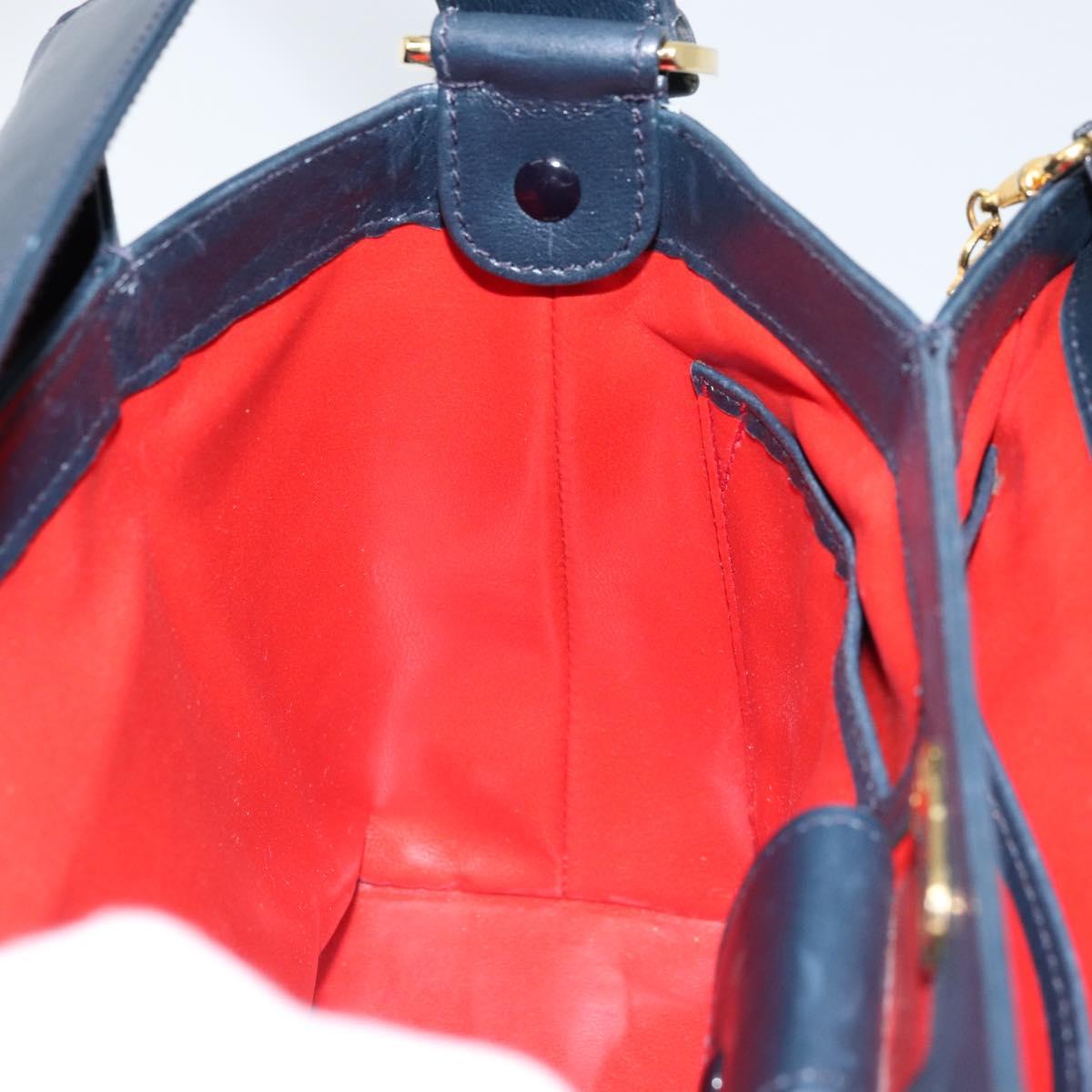 GUCCI Hand Bag Leather Navy gold 000 406 1080 Auth 173159