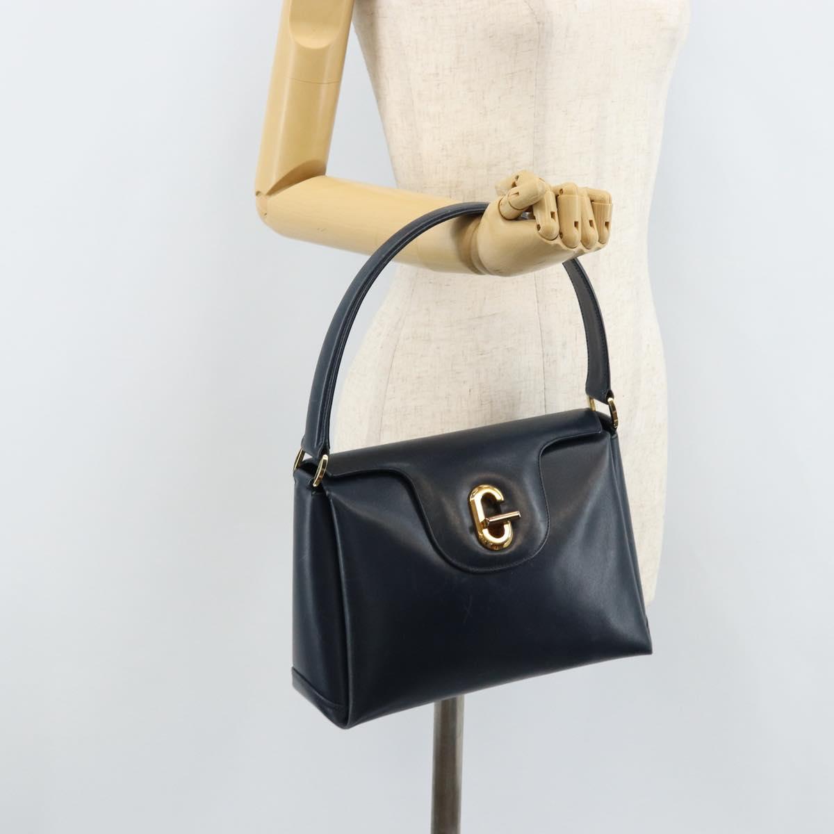 GUCCI Hand Bag Leather Navy gold 000 406 1080 Auth 173159