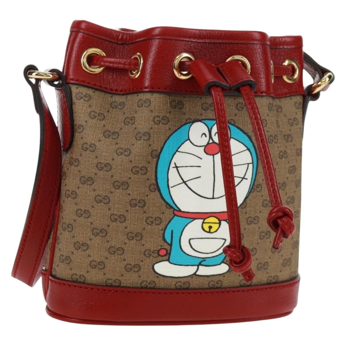 GUCCI GUCCI テ Doraemon Micro GG Supreme Bag PVC Beige Gold 647801 Auth 173166SAM