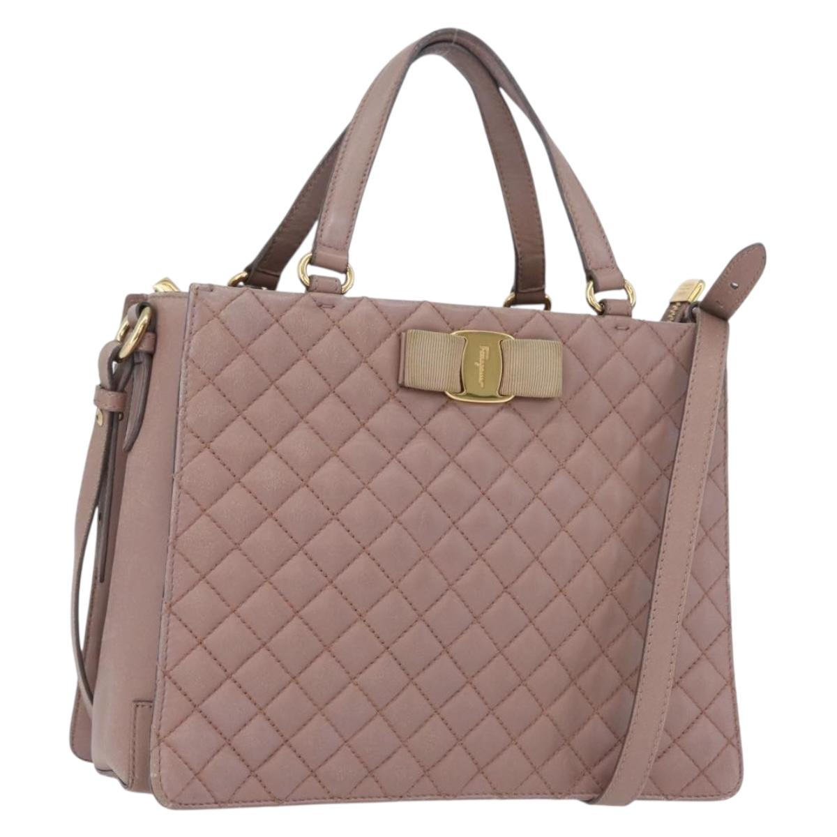 Salvatore Ferragamo Vala Shoulder Bag Leather 2way Purple Gold Auth 173180