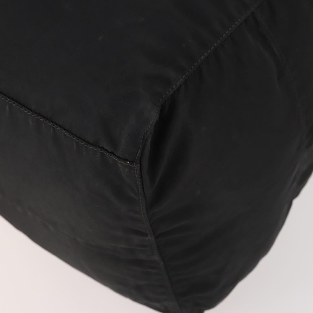 PRADA Boston Bag Nylon Black Silver Auth 173182