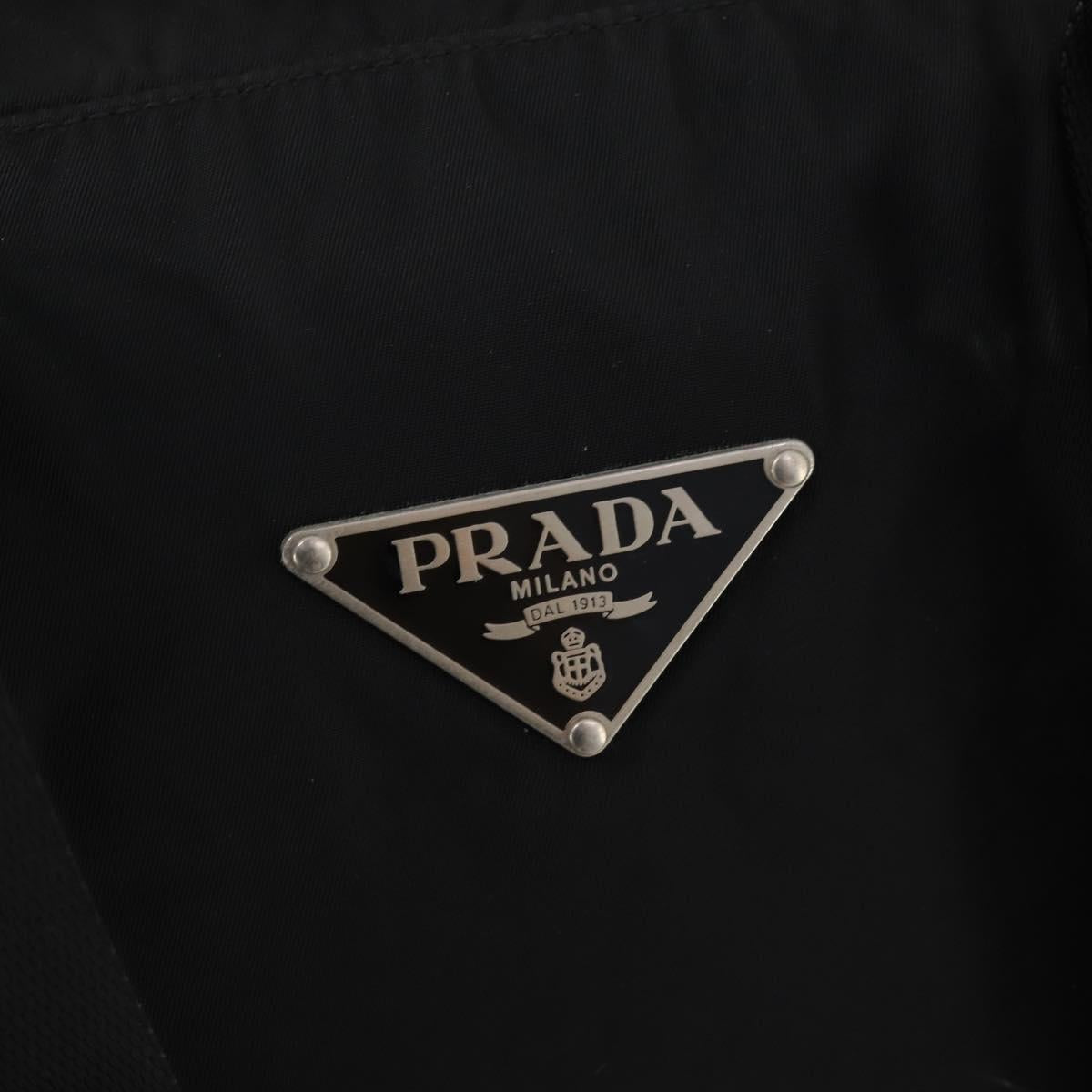 PRADA Boston Bag Nylon Black Silver Auth 173182