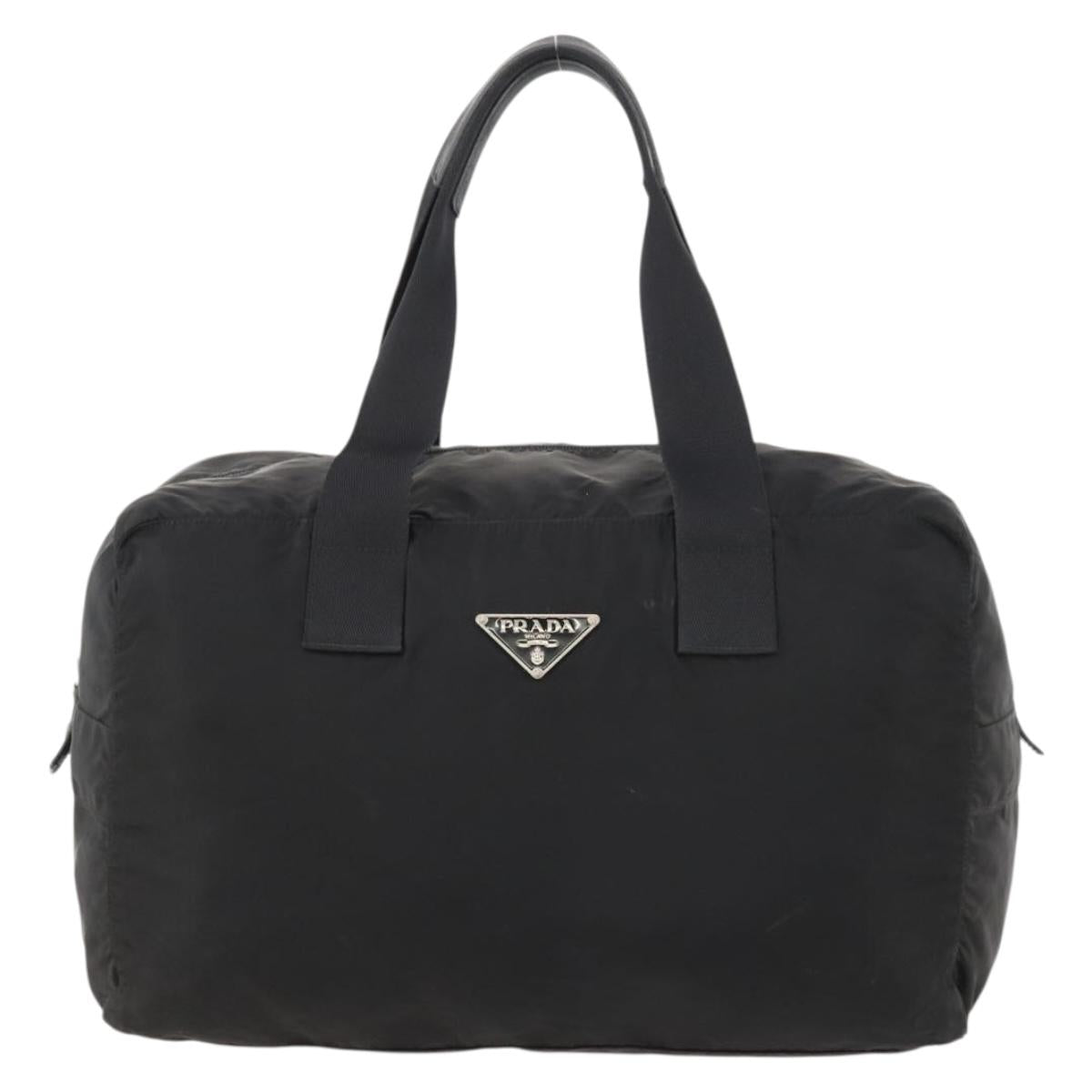PRADA Boston Bag Nylon Black Silver Auth 173182