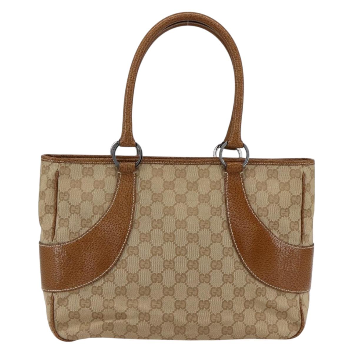 GUCCI GG Canvas Hand Bag PVC Beige Silver 113011 Auth 173185V