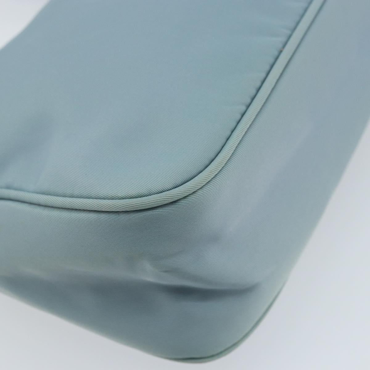 PRADA Hand Pouch Nylon Light Blue Silver Auth 173191A