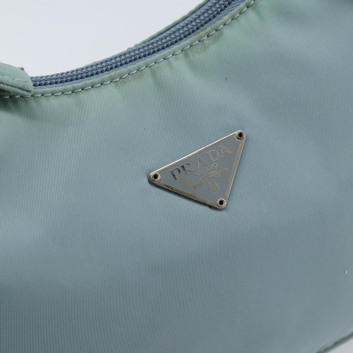 PRADA Hand Pouch Nylon Light Blue Silver Auth 173191A