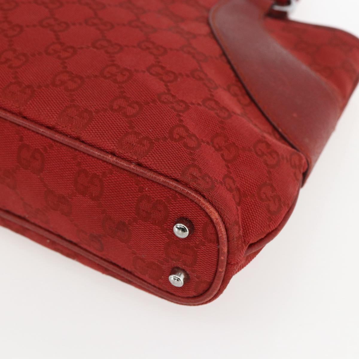 GUCCI GG Canvas Tote Bag Red Silver 113015 Auth 173192
