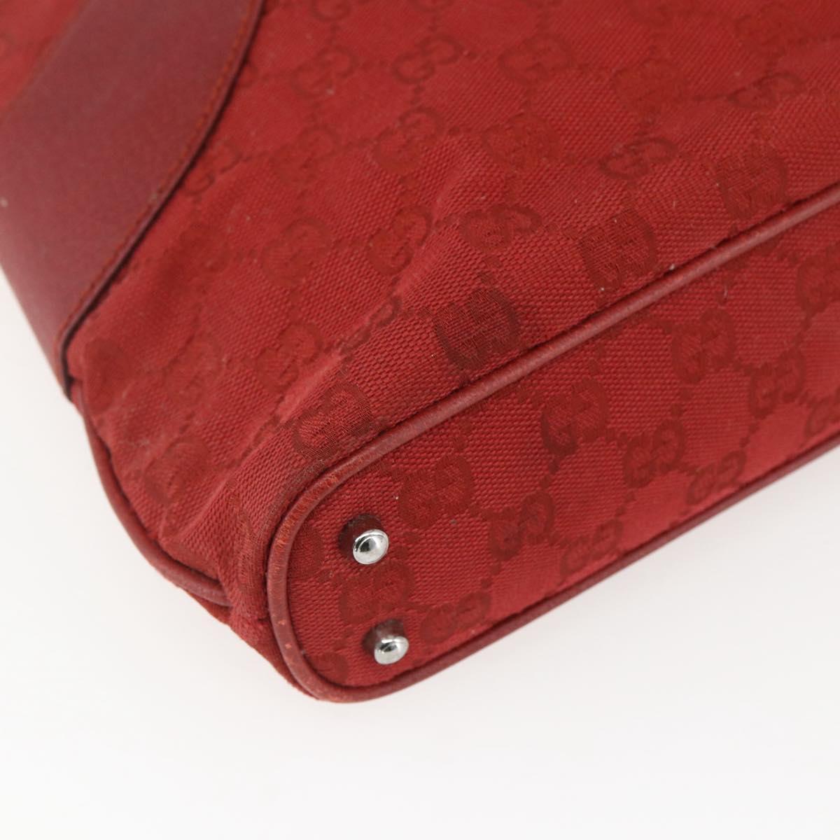 GUCCI GG Canvas Tote Bag Red Silver 113015 Auth 173192