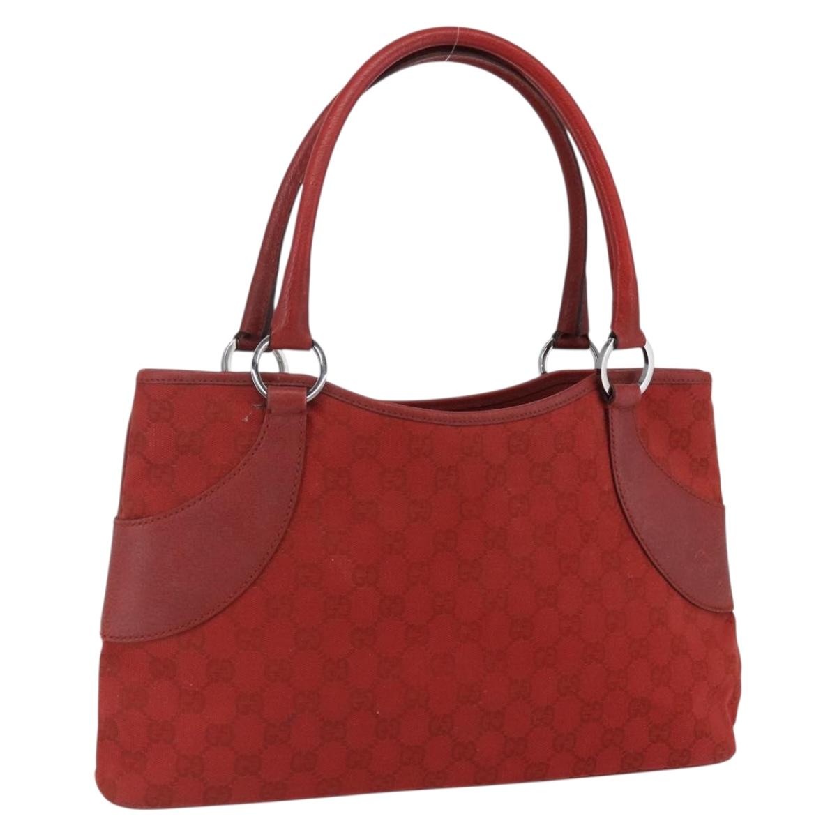 GUCCI GG Canvas Tote Bag Red Silver 113015 Auth 173192
