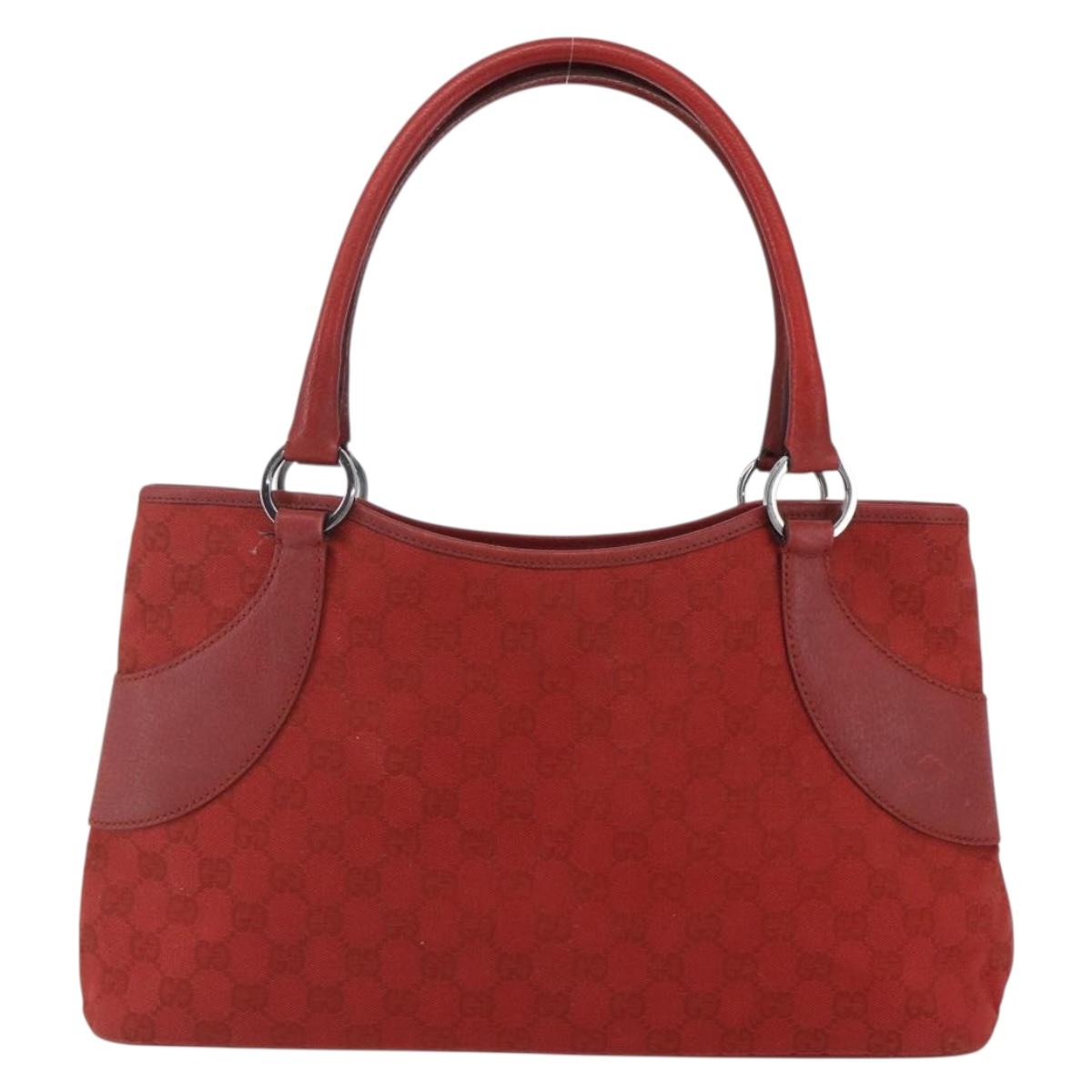 GUCCI GG Canvas Tote Bag Red Silver 113015 Auth 173192
