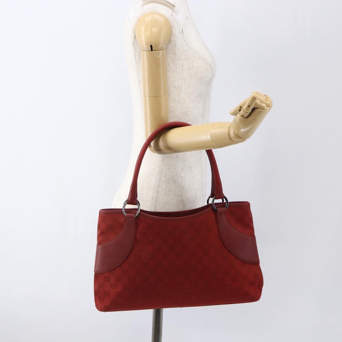 GUCCI GG Canvas Tote Bag Red Silver 113015 Auth 173192