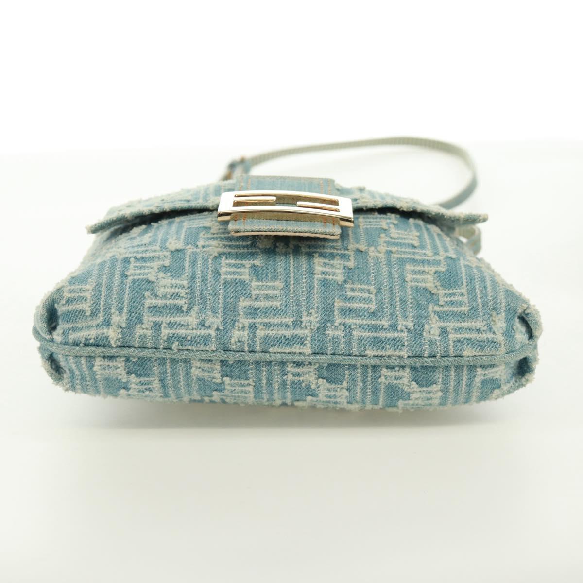 FENDI Zucca Canvas Mamma Baguette Shoulder Bag Light Blue Gold Auth 173198V