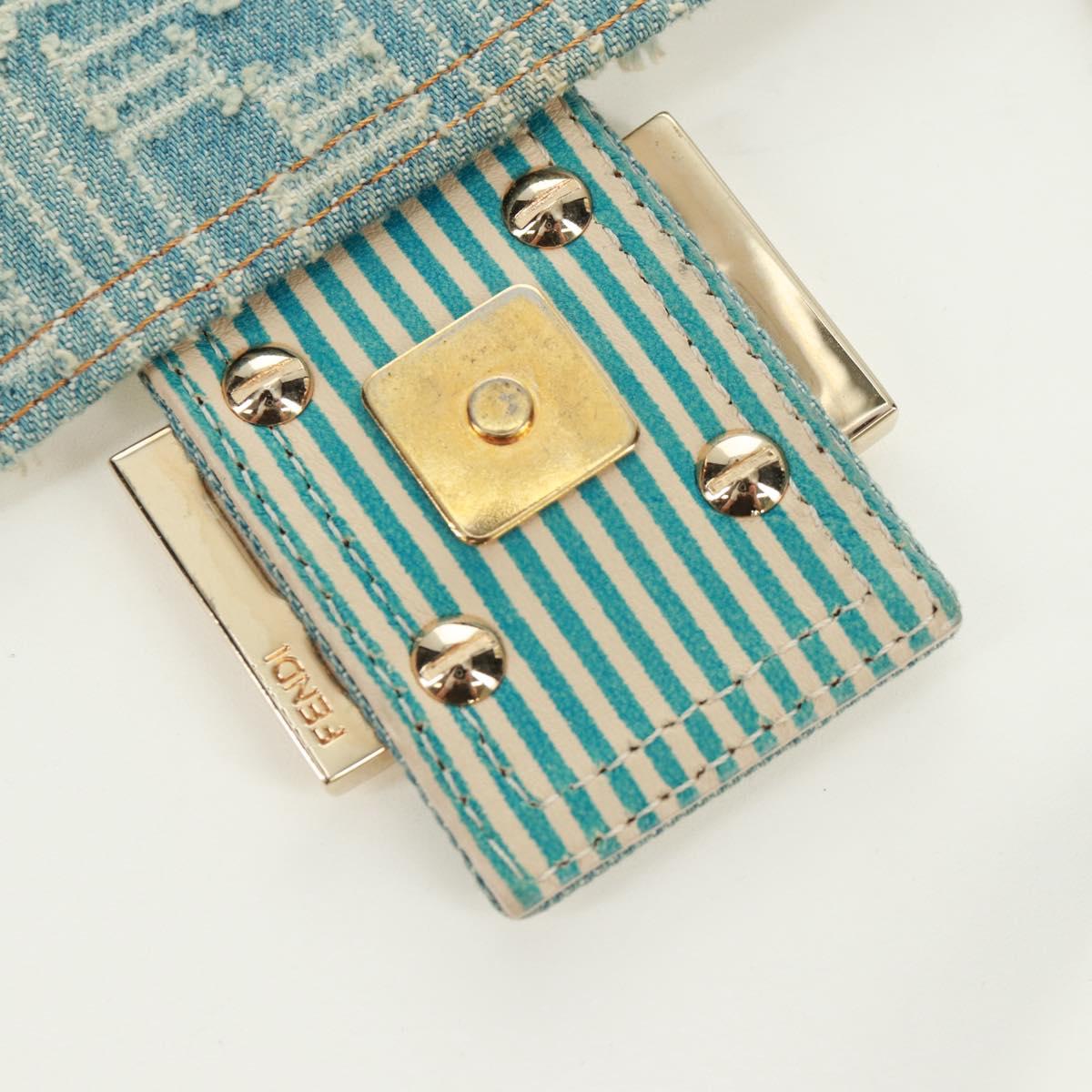 FENDI Zucca Canvas Mamma Baguette Shoulder Bag Light Blue Gold Auth 173198V