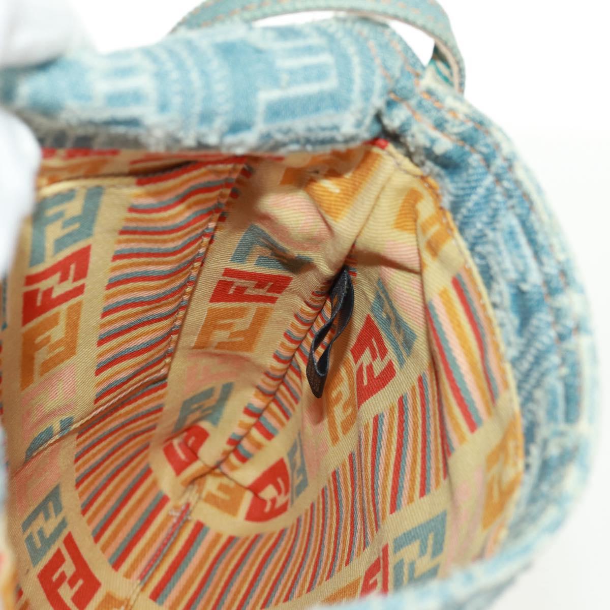 FENDI Zucca Canvas Mamma Baguette Shoulder Bag Light Blue Gold Auth 173198V