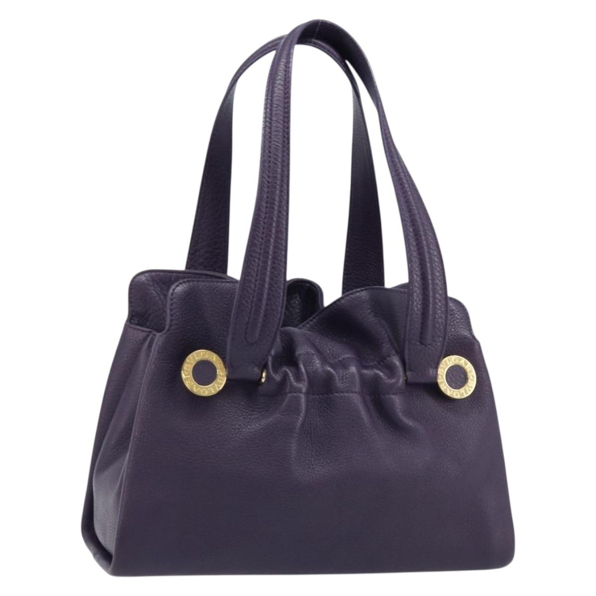 BVLGARI Tote Bag Leather Purple Gold Auth 173200V