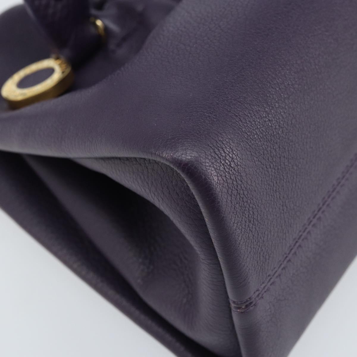 BVLGARI Tote Bag Leather Purple Gold Auth 173200V