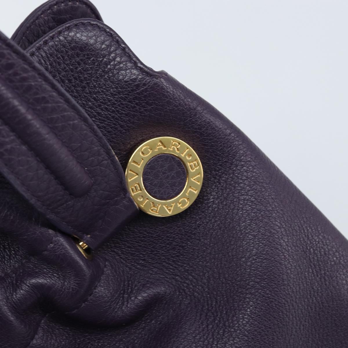 BVLGARI Tote Bag Leather Purple Gold Auth 173200V