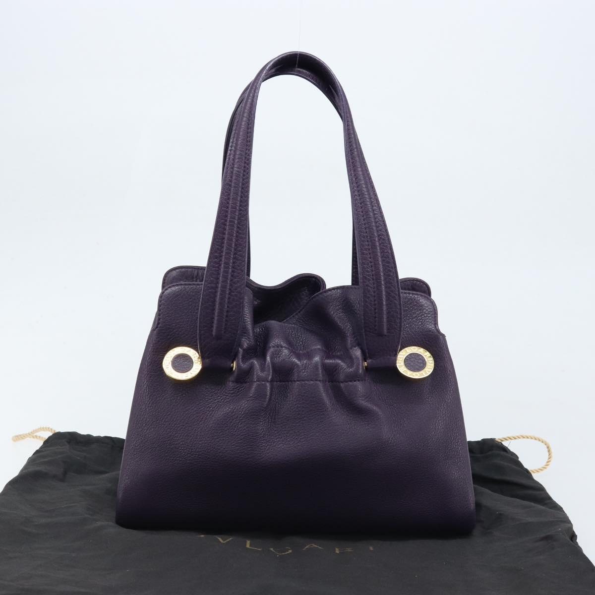 BVLGARI Tote Bag Leather Purple Gold Auth 173200V