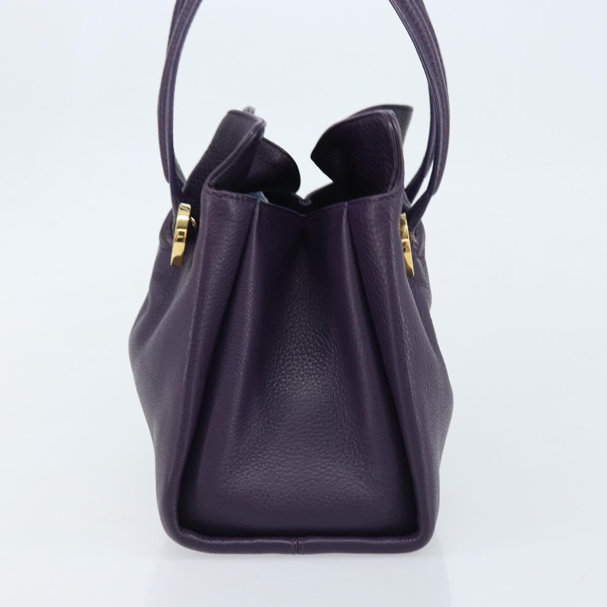 BVLGARI Tote Bag Leather Purple Gold Auth 173200V