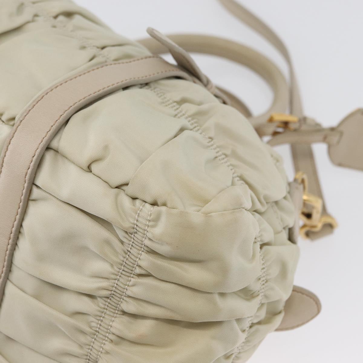 PRADA Gathered Hand Bag Nylon 2way Ivory Gold Auth 173201