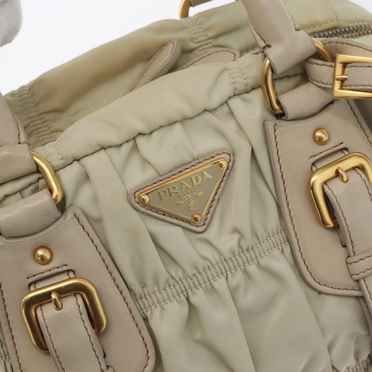 PRADA Gathered Hand Bag Nylon 2way Ivory Gold Auth 173201