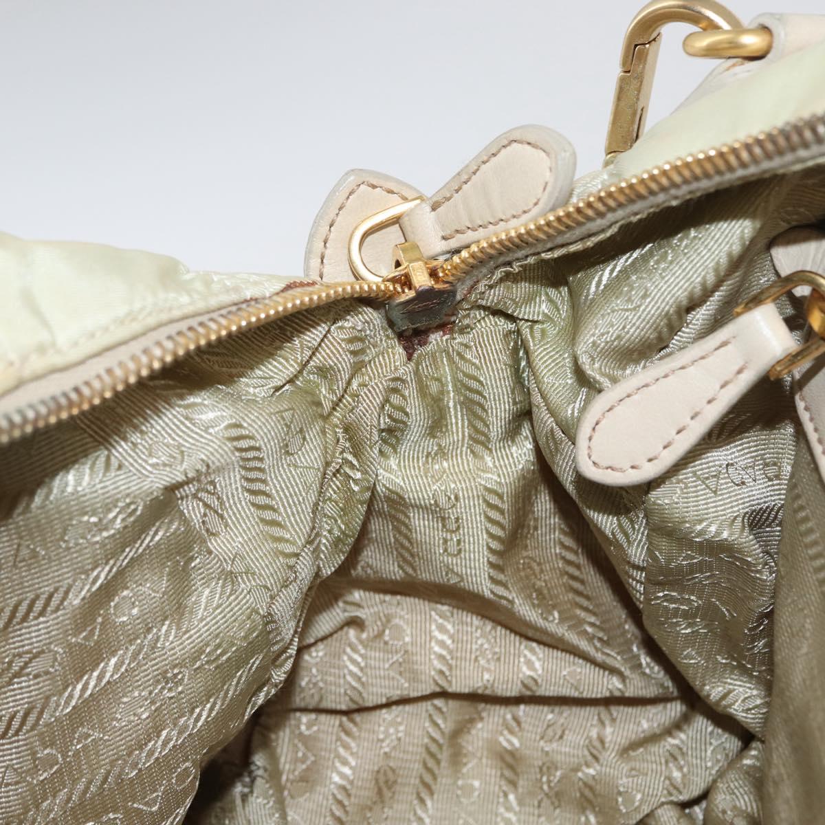 PRADA Gathered Hand Bag Nylon 2way Ivory Gold Auth 173201