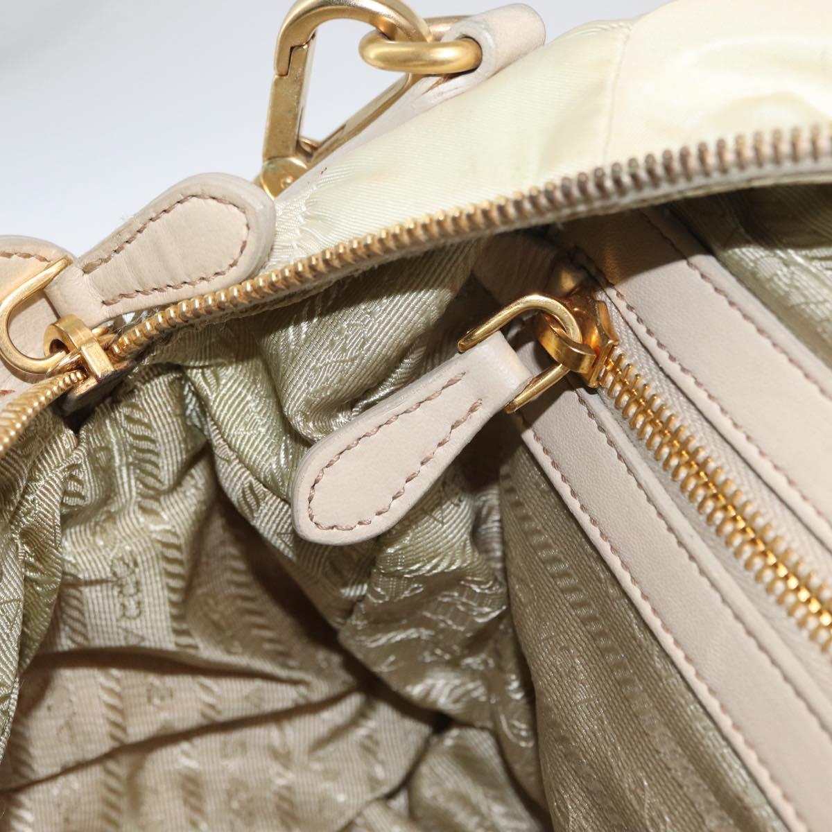 PRADA Gathered Hand Bag Nylon 2way Ivory Gold Auth 173201