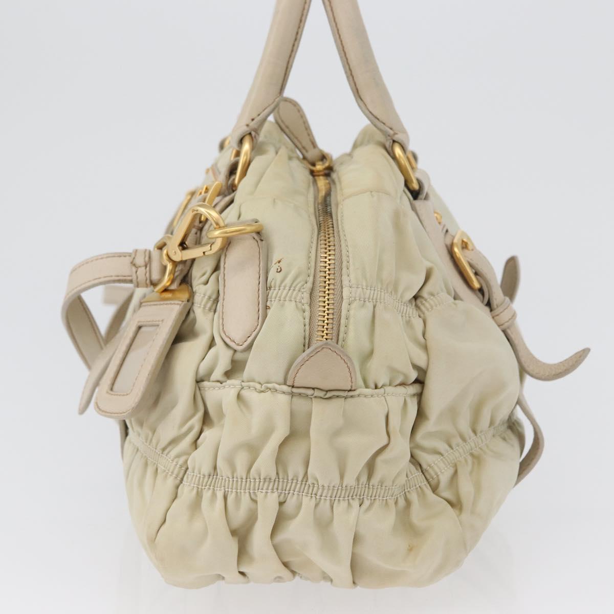 PRADA Gathered Hand Bag Nylon 2way Ivory Gold Auth 173201
